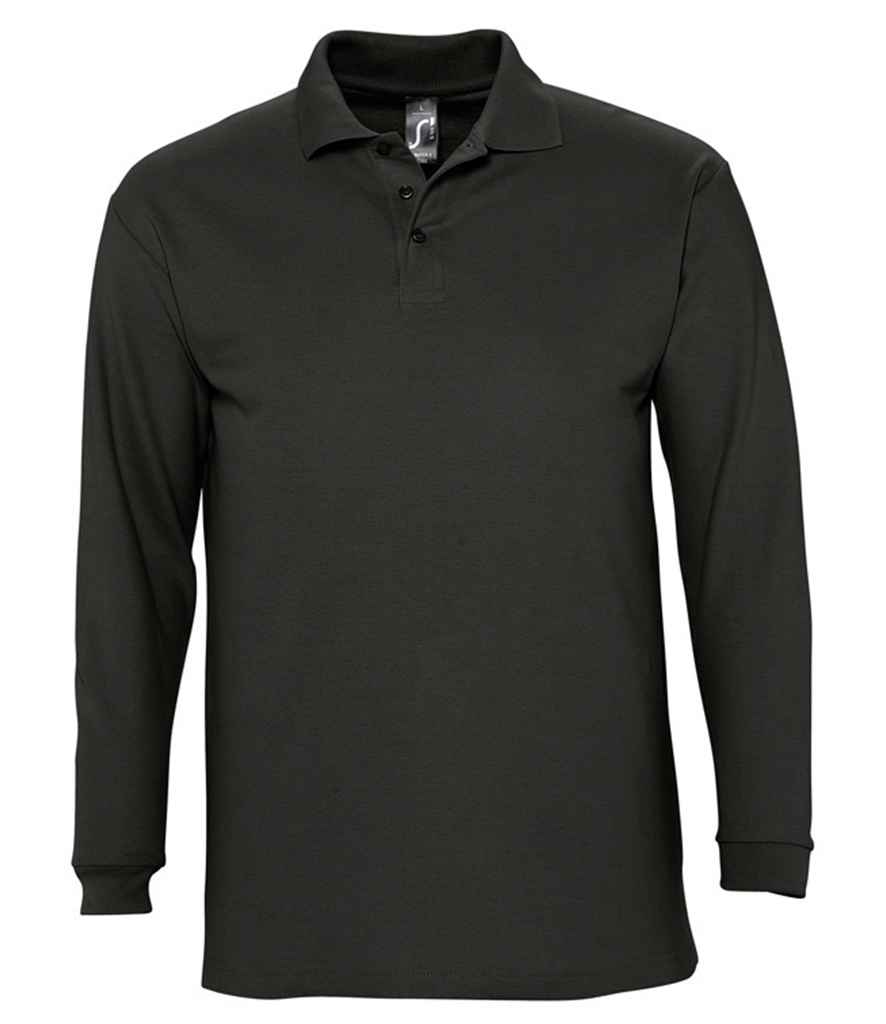 SOL'S SOL'S Winter II Long Sleeve Cotton Piqué Polo Shirt - Black (11353)