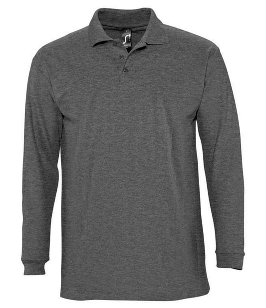 SOL'S SOL'S Winter II Long Sleeve Cotton Piqué Polo Shirt - Charcoal Marl (11353)
