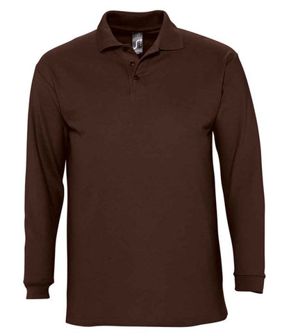 SOL'S SOL'S Winter II Long Sleeve Cotton Piqué Polo Shirt - Chocolate (11353)
