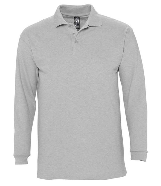 SOL'S SOL'S Winter II Long Sleeve Cotton Piqué Polo Shirt - Grey Marl (11353)