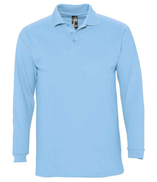 SOL'S SOL'S Winter II Long Sleeve Cotton Piqué Polo Shirt - Sky Blue (11353)