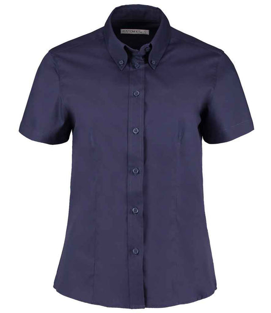 Kustom Kit Ladies Premium Short Sleeve Tailored Oxford Shirt - FRONT