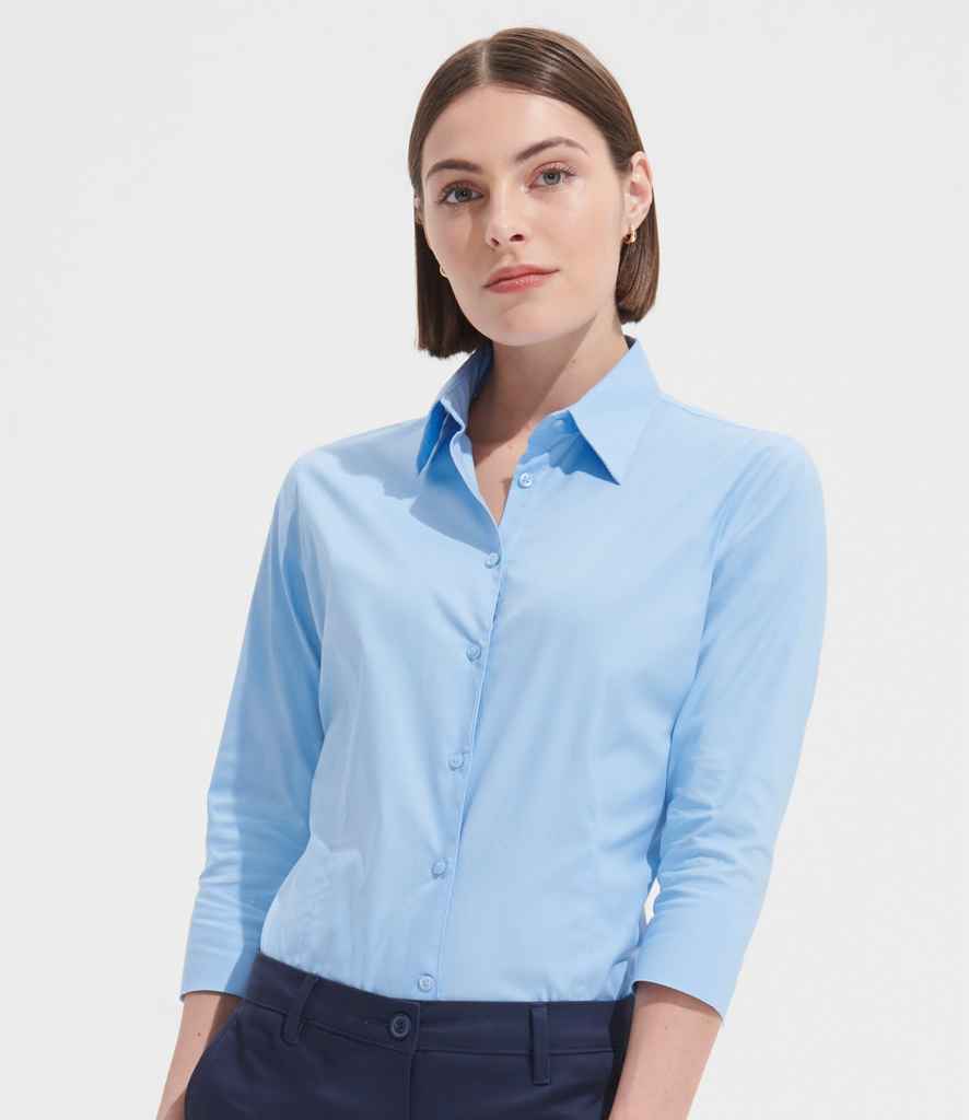 SOL'S SOL'S Ladies Effect 3/4 Sleeve Fitted Shirt - Bright Sky (17010)