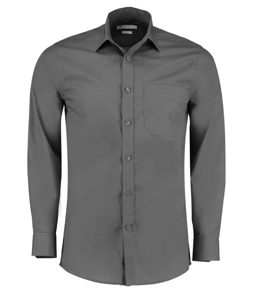 Kustom Kit Long Sleeve Tailored Poplin Shirt - FRONT