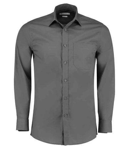 Kustom Kit Long Sleeve Tailored Poplin Shirt - FRONT