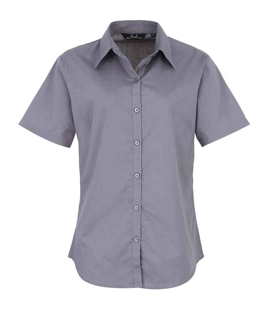 Premier Ladies Short Sleeve Poplin Blouse - FRONT