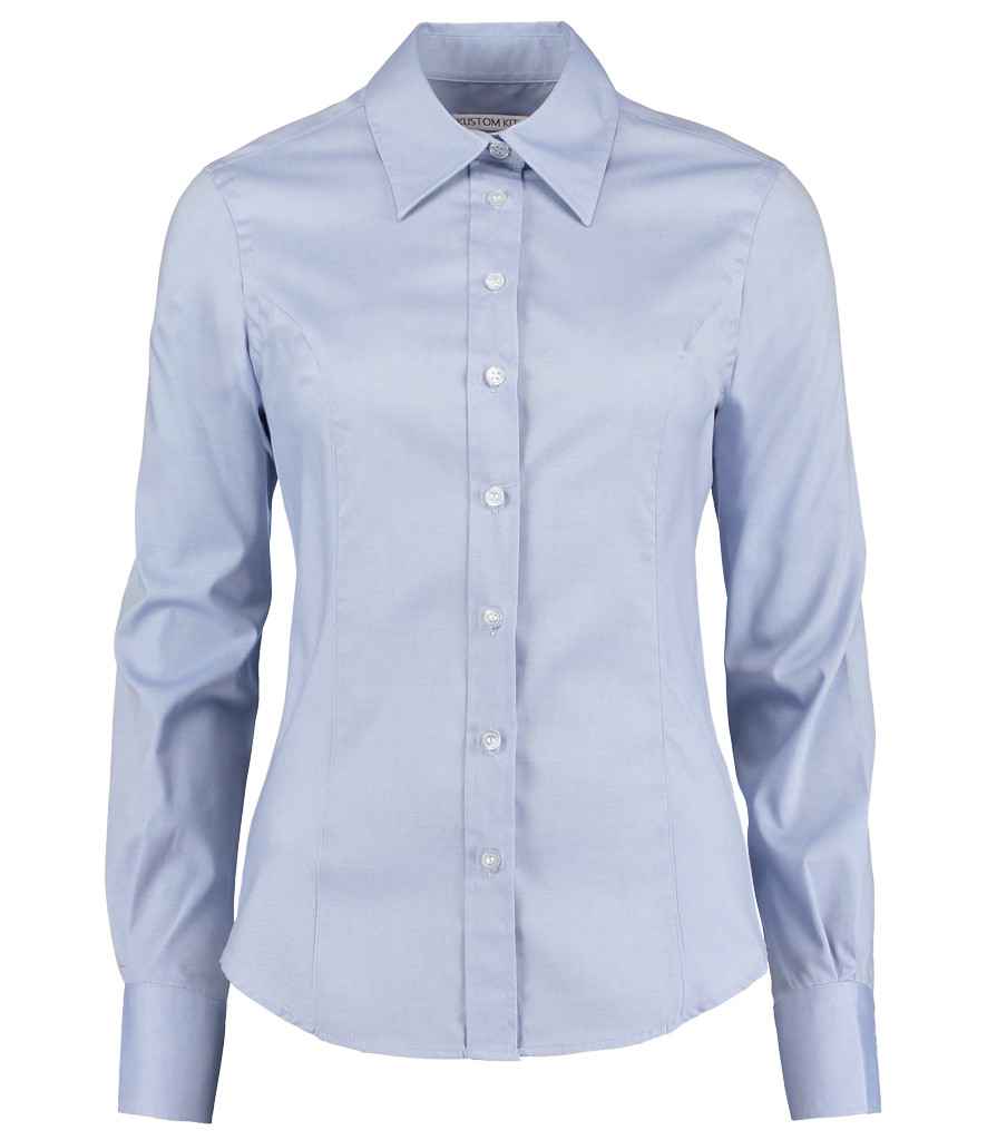 Kustom Kit Ladies Premium Long Sleeve Tailored Oxford Shirt - FRONT