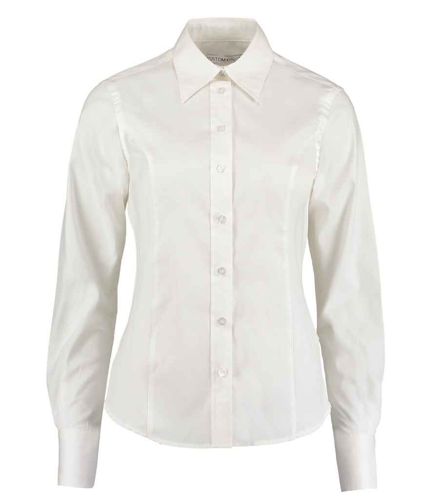Kustom Kit Ladies Premium Long Sleeve Tailored Oxford Shirt - FRONT