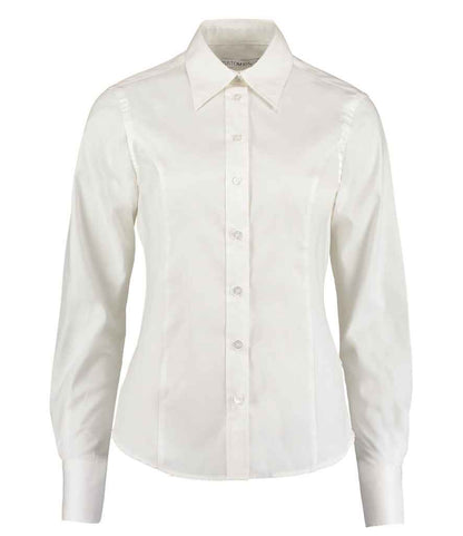 Kustom Kit Ladies Premium Long Sleeve Tailored Oxford Shirt - FRONT