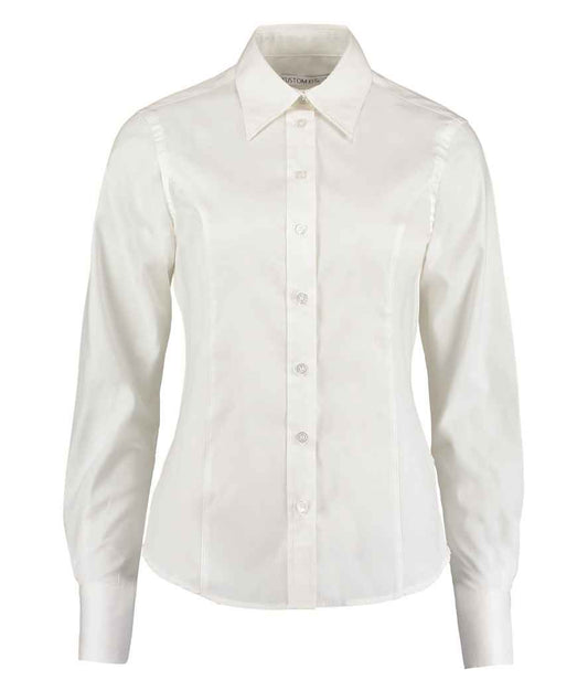 Kustom Kit Ladies Premium Long Sleeve Tailored Oxford Shirt - FRONT