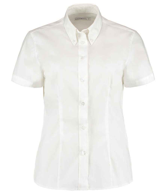 Kustom Kit Ladies Premium Short Sleeve Tailored Oxford Shirt - FRONT