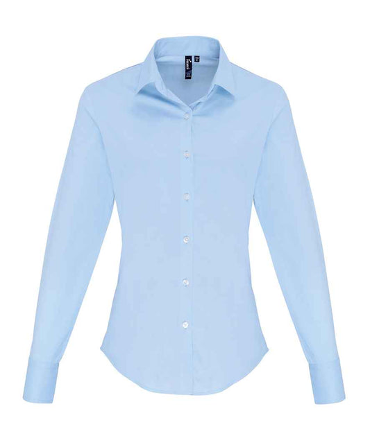Premier Ladies Long Sleeve Stretch Fit Poplin Shirt - FRONT