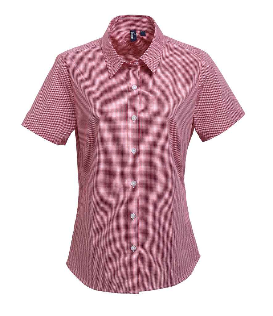 Premier Ladies Gingham Short Sleeve Shirt - FRONT