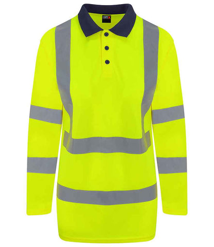 Pro RTX High Visibility Long Sleeve Polo Shirt - Yellow/Navy - front