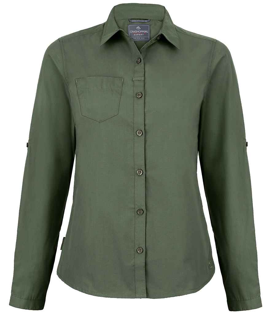 Craghoppers Expert Ladies Kiwi Long Sleeve Shirt - Dark Cedar Green (CR541) - front