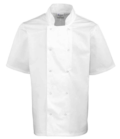 Premier Unisex Short Sleeve Stud Front Chef's Jacket - FRONT