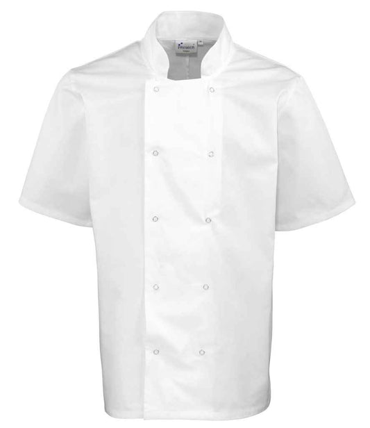Premier Unisex Short Sleeve Stud Front Chef's Jacket - FRONT