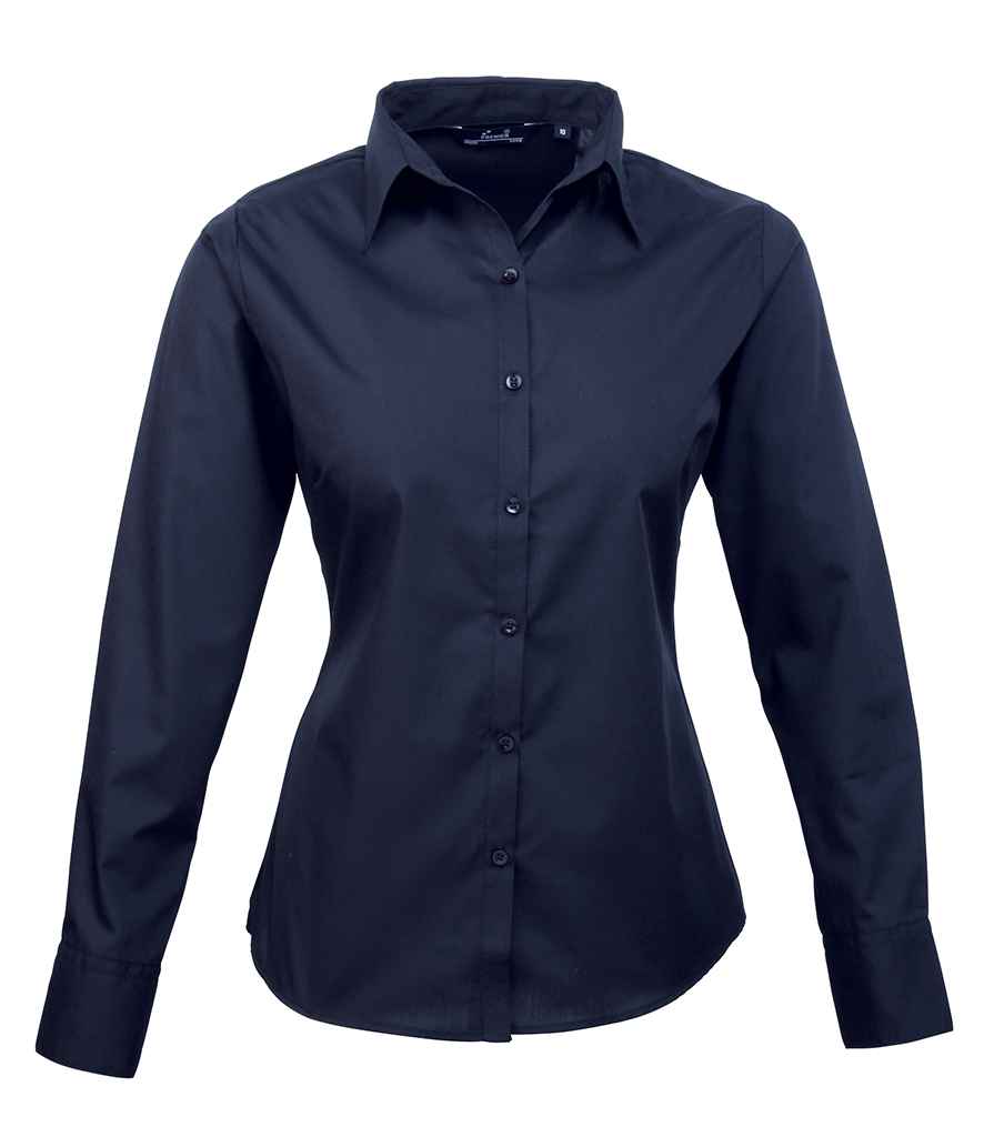 Premier Ladies Long Sleeve Poplin Blouse - FRONT