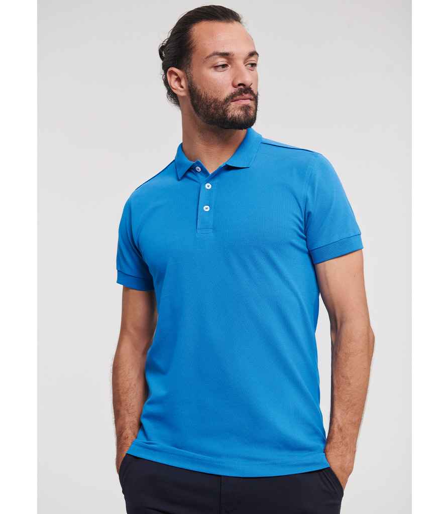 Russell Stretch Piqué Polo Shirt - Azure (566M)