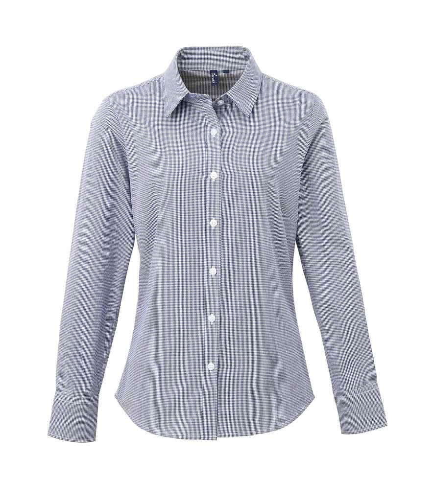 Premier Ladies Gingham Long Sleeve Shirt - FRONT