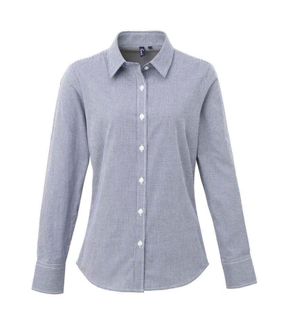 Premier Ladies Gingham Long Sleeve Shirt - FRONT