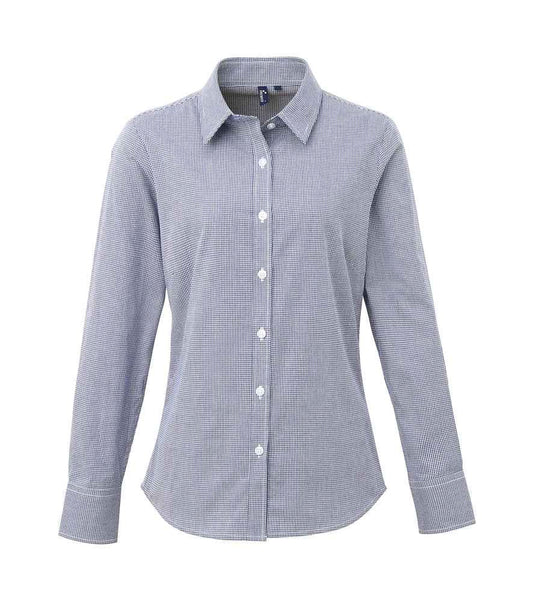Premier Ladies Gingham Long Sleeve Shirt - FRONT