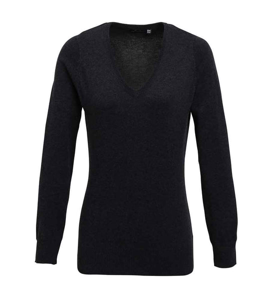Premier Ladies Knitted Cotton Acrylic V Neck Sweater - FRONT
