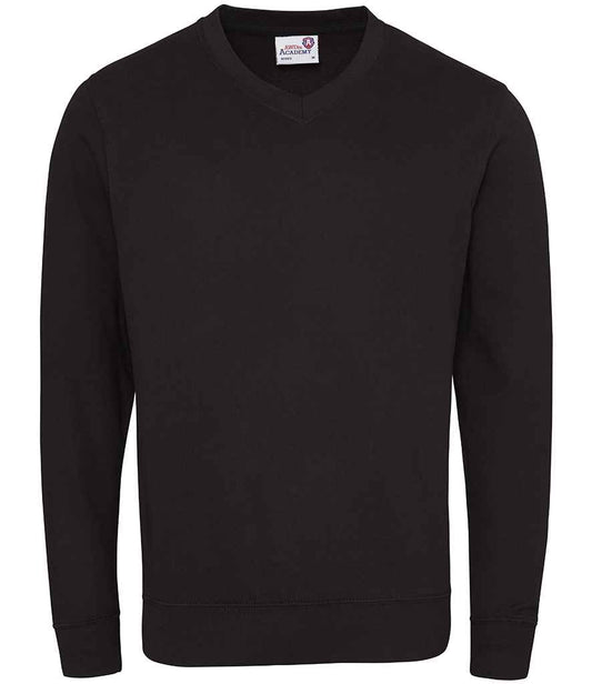 AWDis Academy Senior V Neck Sweatshirt - Black (AC003) - front