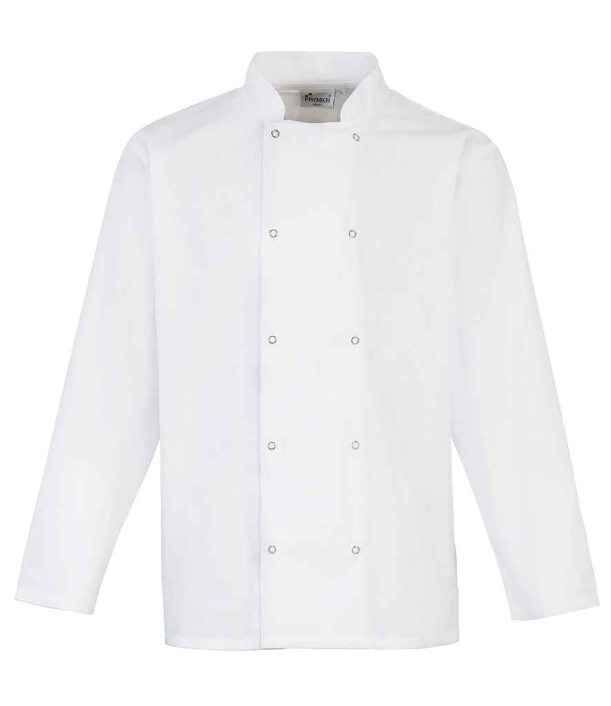 Premier Unisex Long Sleeve Stud Front Chef's Jacket - FRONT