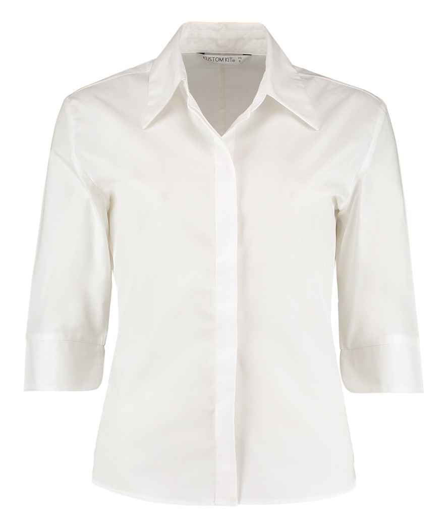 Kustom Kit Ladies 3/4 Sleeve Tailored Continental Shirt - FRONT