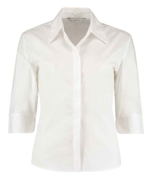 Kustom Kit Ladies 3/4 Sleeve Tailored Continental Shirt - FRONT