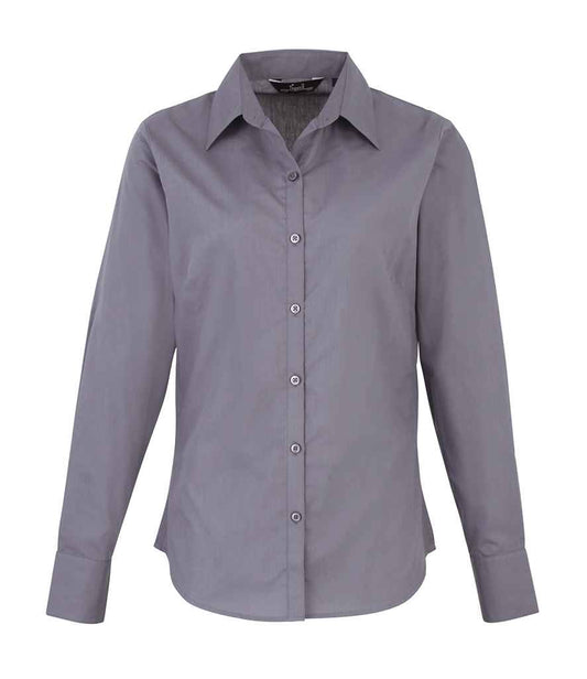 Premier Ladies Long Sleeve Poplin Blouse - FRONT