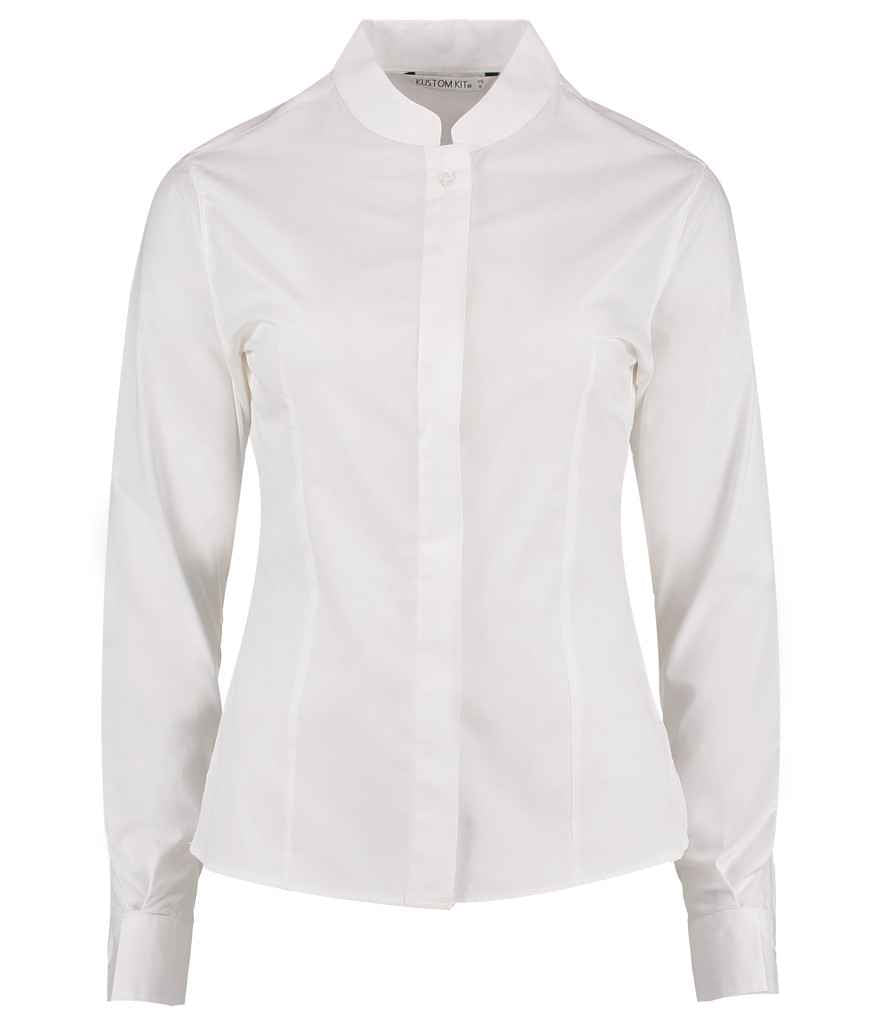 Kustom Kit Ladies Long Sleeve Tailored Mandarin Collar Shirt - FRONT