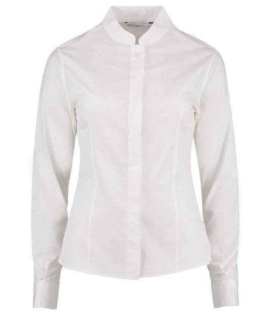 Kustom Kit Ladies Long Sleeve Tailored Mandarin Collar Shirt - FRONT