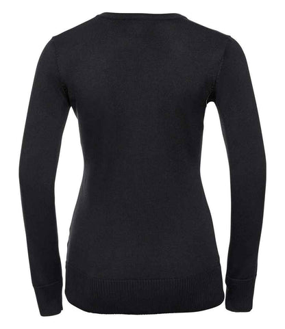 Russell Collection Ladies Cotton Acrylic V Neck Sweater - Black (710F)