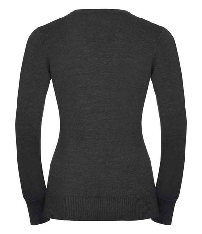 Russell Collection Ladies Cotton Acrylic V Neck Sweater - Charcoal Marl (710F)