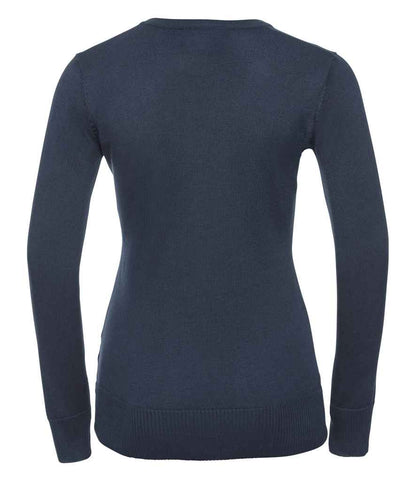 Russell Collection Ladies Cotton Acrylic V Neck Sweater - French Navy (710F)