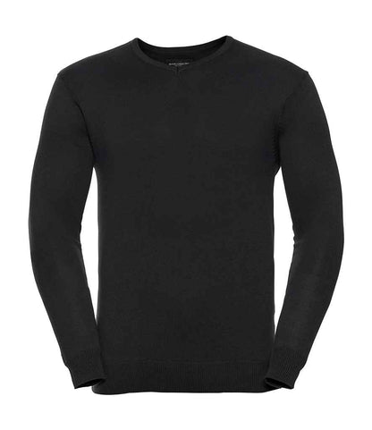 Russell Collection Cotton Acrylic V Neck Sweater - Black (710M)
