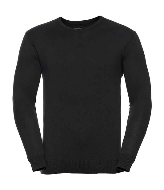 Russell Collection Cotton Acrylic V Neck Sweater - Black (710M)