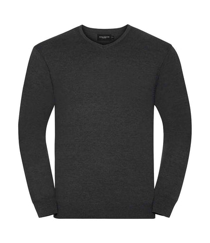 Russell Collection Cotton Acrylic V Neck Sweater - Charcoal Marl (710M)