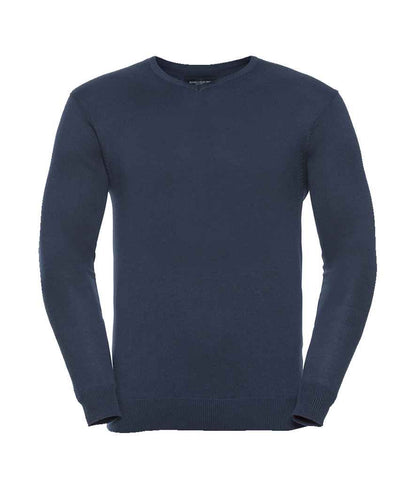 Russell Collection Cotton Acrylic V Neck Sweater - French Navy (710M)