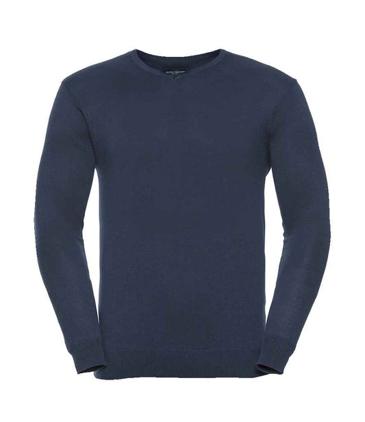 Russell Collection Cotton Acrylic V Neck Sweater - French Navy (710M)