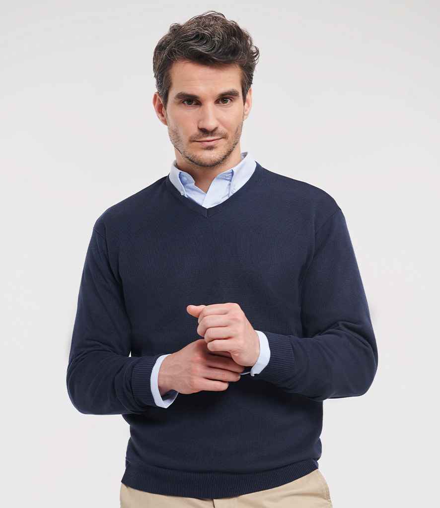 Russell Collection Cotton Acrylic V Neck Sweater - French Navy (710M)