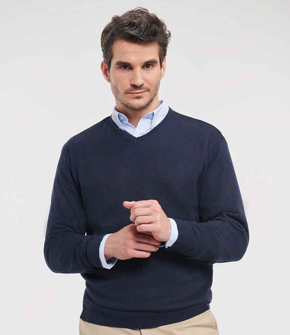 Russell Collection Cotton Acrylic V Neck Sweater - French Navy (710M)