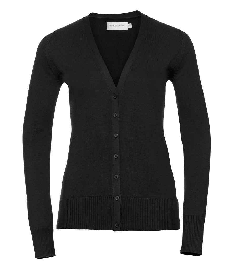 Russell Collection Ladies Cotton Acrylic V Neck Cardigan - Black (715F)