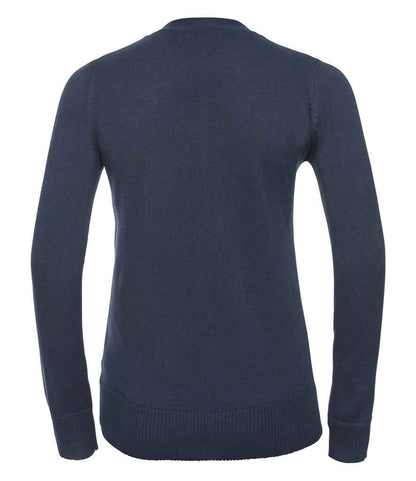 Russell Collection Ladies Cotton Acrylic V Neck Cardigan - French Navy (715F)