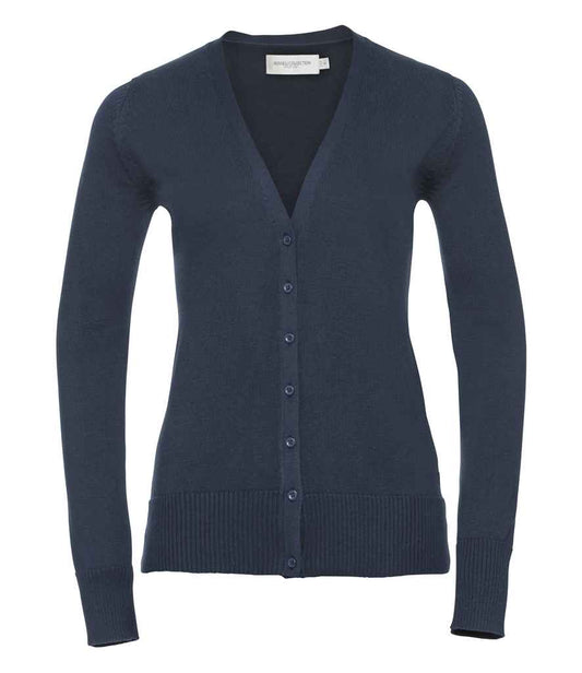Russell Collection Ladies Cotton Acrylic V Neck Cardigan - French Navy (715F)