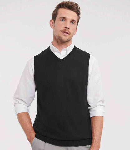 Russell Collection Sleeveless Cotton Acrylic V Neck Sweater - Black (716M)