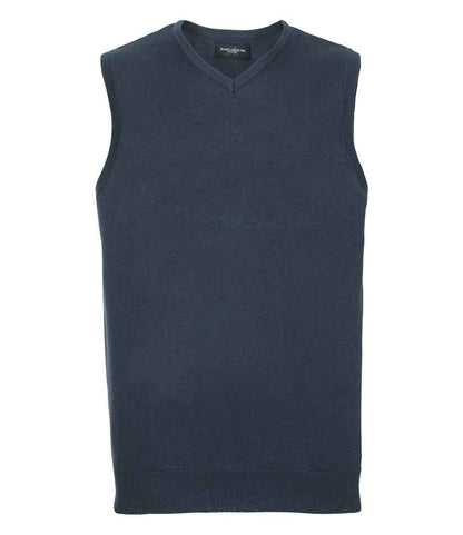 Russell Collection Sleeveless Cotton Acrylic V Neck Sweater - French Navy (716M)