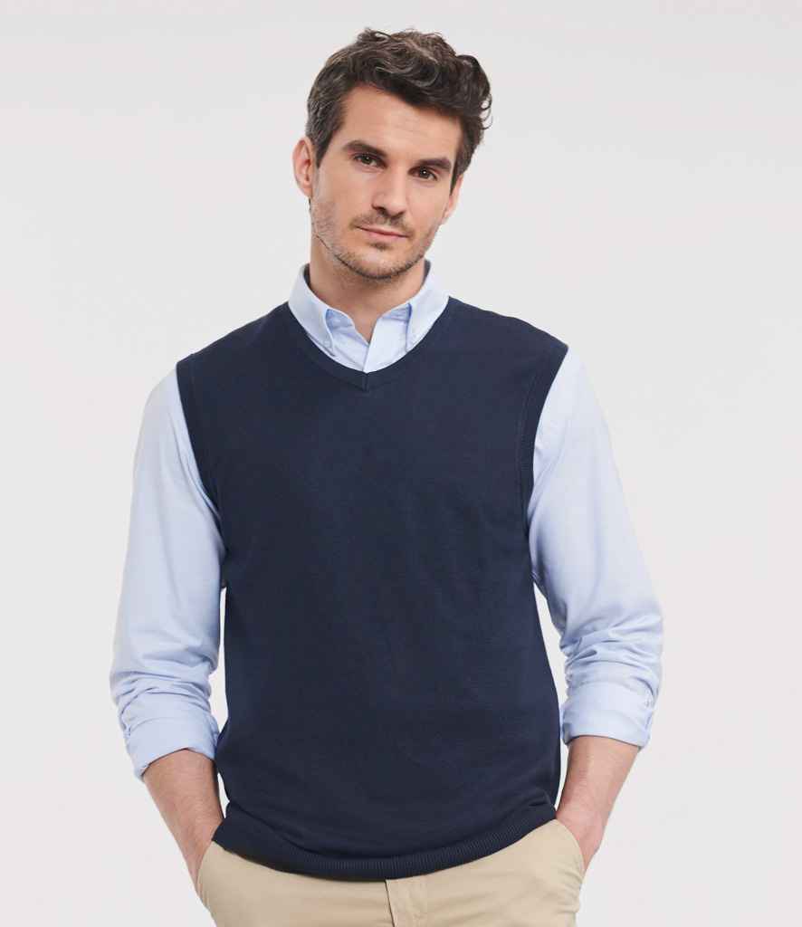 Russell Collection Sleeveless Cotton Acrylic V Neck Sweater - French Navy (716M)